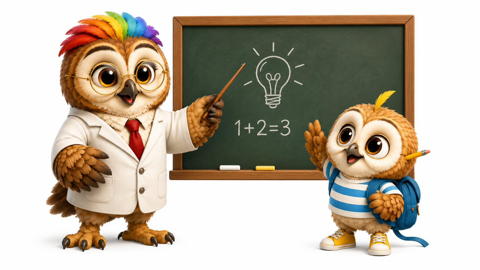 Professor Pop teaches Pip at the chalkboard